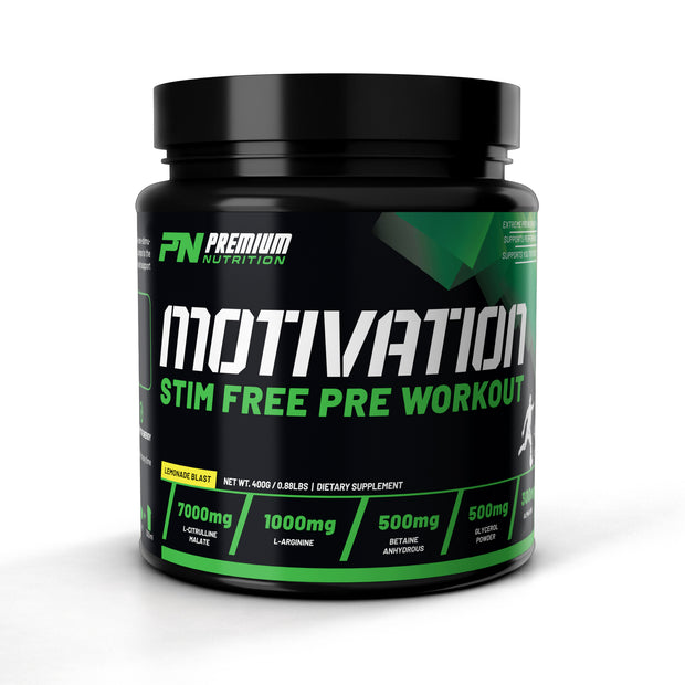 MOTIVATION V3 Stim-Free Pre-Workout tub, lemonade blast